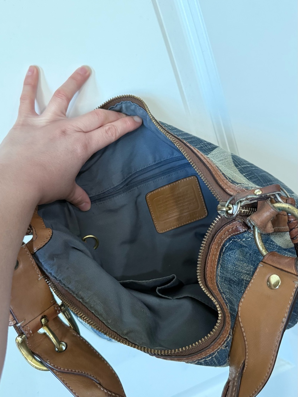 Coach Denim Signature Canvas Shoulder Bag with Brown Leather Trim - Picture 15 of 15